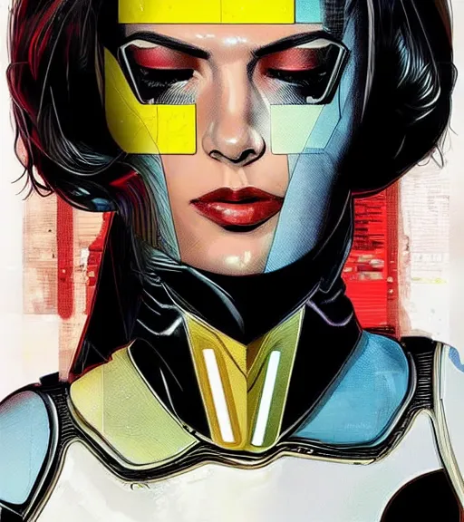 Image similar to portrait of a female android, by MARVEL comics and Sandra Chevrier