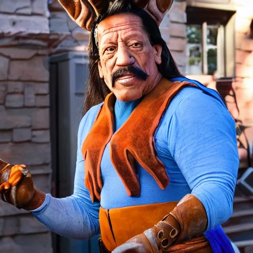 Prompt: Danny Trejo as Bugs Bunny live action movie, set photo in costume, cosplay, photograph