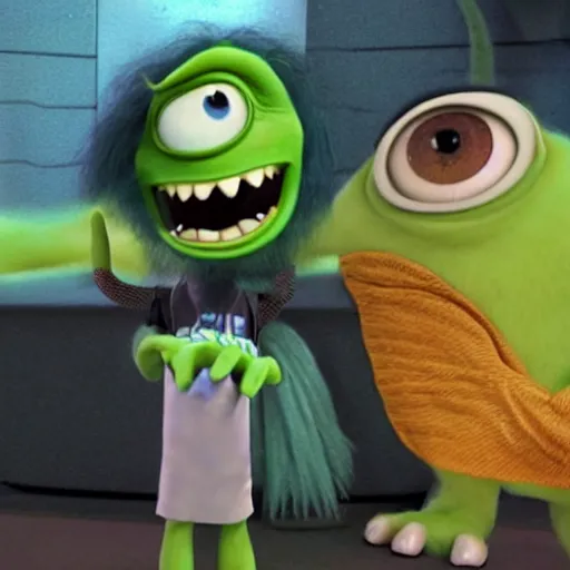 Image similar to mike wazowski as a sith with lighstaber, monster's inc