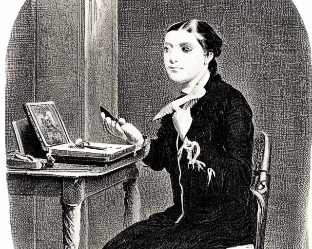 Prompt: an early 1800s photo of someone watching tiktok on their iphone