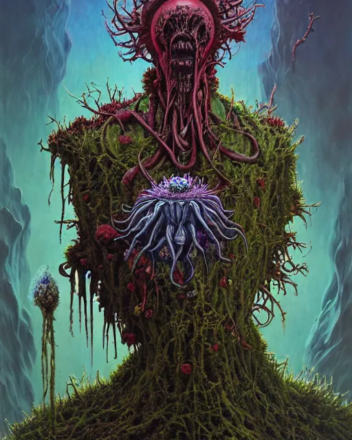 Image similar to the platonic ideal of flowers, rotting, insects and praying of cletus kasady carnage thanos dementor wild hunt chtulu mandelbulb schpongle doctor doom bioshock xenomorph akira, ego death, decay, dmt, psilocybin, concept art by randy vargas and zdzisław beksinski