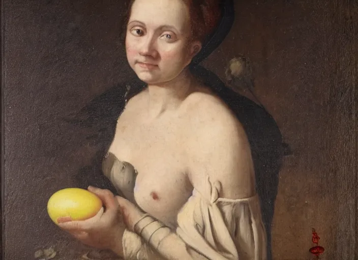 Image similar to a portrait of a woman with eggs for eyes in the style of salvador dall oil on cavas sharp detailedi - h 1 0 2 4