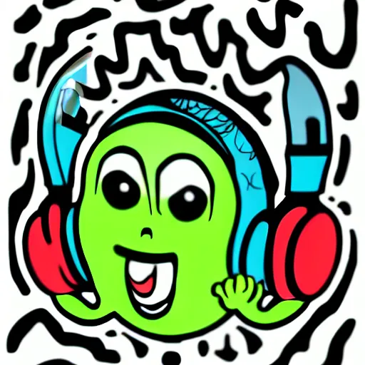 Prompt: Pop Wonder NFT - Alien Bog Friendly Monster Wearing Headphones, Sticker SVG Art