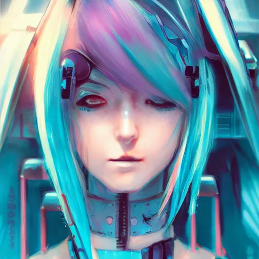 Image similar to a painting of cyberpunk road warrior Hatsune Miku by Ross Tran, highly detailed 4k digital art