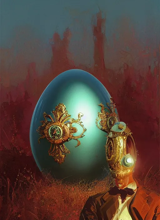 Image similar to faberge - adamant egg and andel shine, hyperrealism, no blur, 4 k resolution, ultra detailed, style of alexander trufanov, ismail inceoglu, tyler edlin, syd mead, carlos schwabe