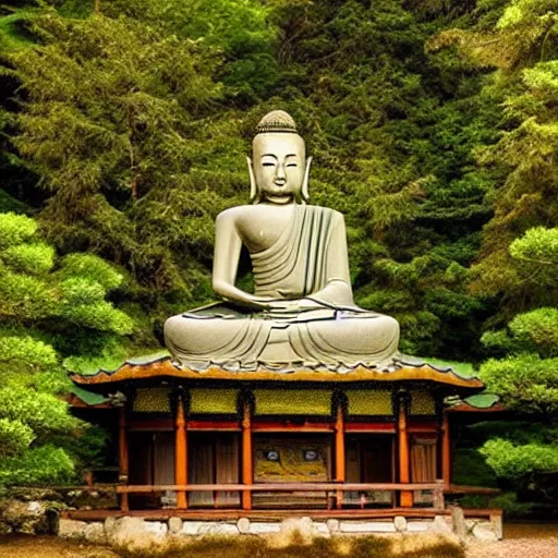 Image similar to a beautiful Zen Buddhist Meditation Forest Temple