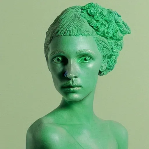 Image similar to A sculpture. A rip in spacetime. Did this device in her hand open a portal to another dimension or reality?! Louis Vuitton, pastel green by Greg Girard dreadful