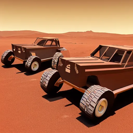 Prompt: vintage cars race on mars, lowpoly, 3 d