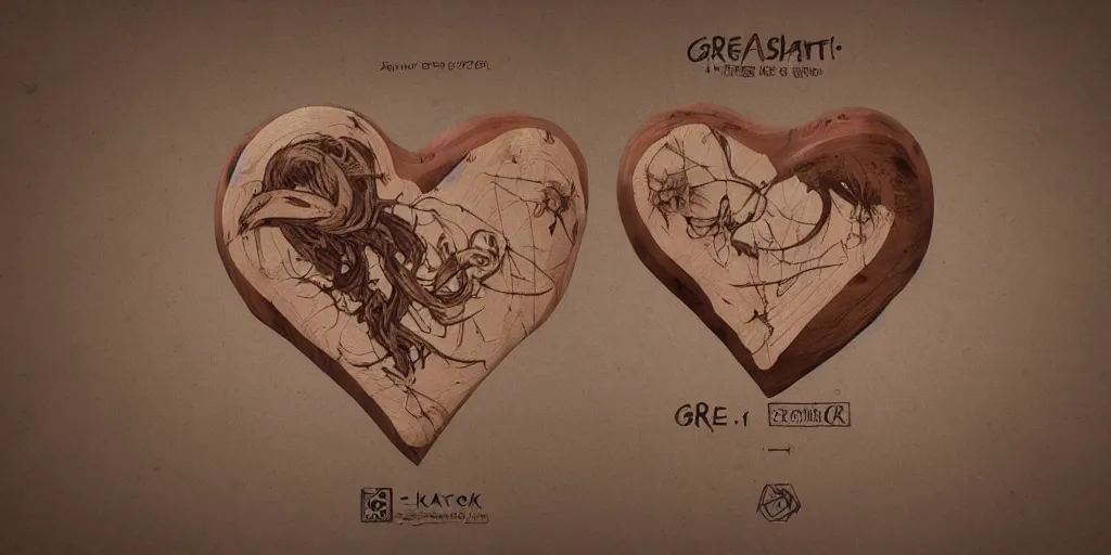 Image similar to realistic wooden heart design, character sheet, Greg Rutkowski, Zabrocki, Karlkka, Jayison Devadas, Phuoc Quan, trending on Artstation, 8K, ultra wide angle, zenith view, pincushion lens effect