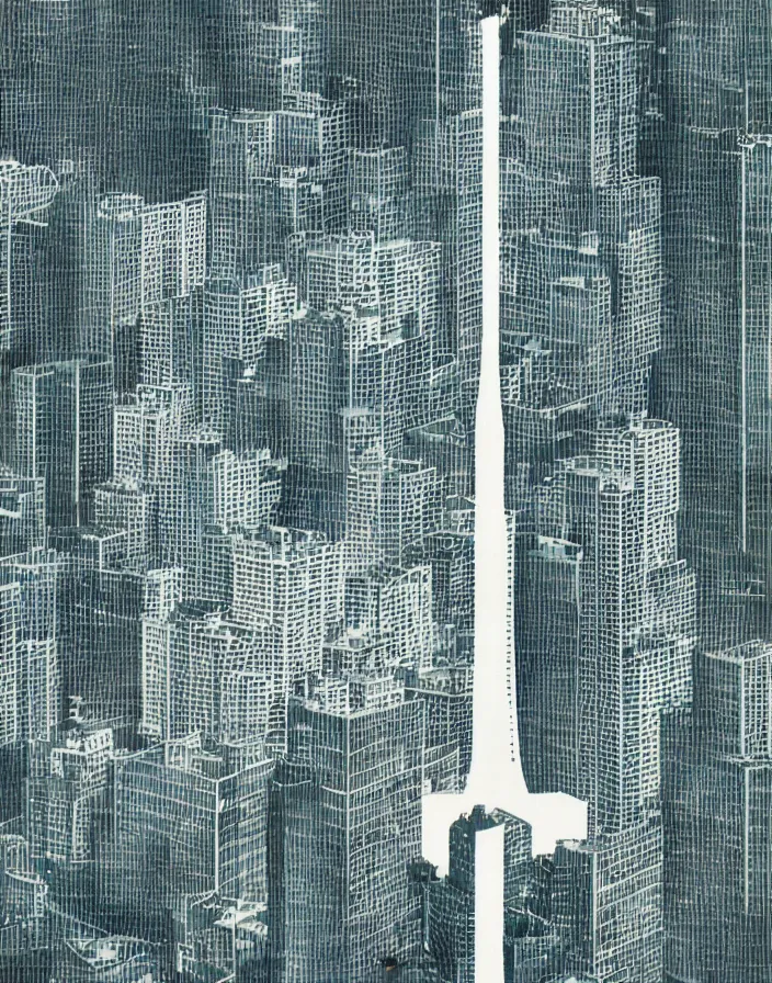 Image similar to fukuoka tower, a collage painting, in the style of wes anderson, lola dupre, david hockney, isolated on negative white space background dark monochrome fluorescent spraypaint accents volumetric octane render, no double figure