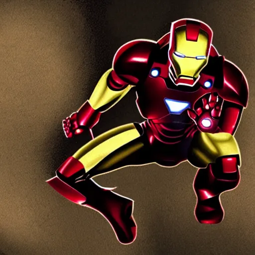 Prompt: cave painting of iron man