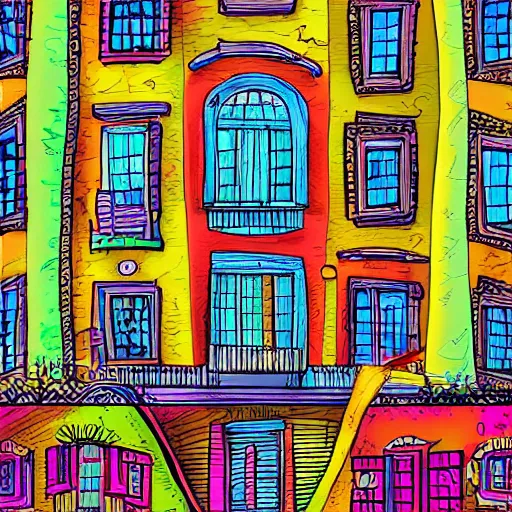 Prompt: A colorful building in the style of Tim Burton, digital Art
