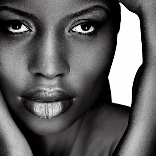 Image similar to beautiful black woman, in darkness, realistic, hyper details, irwin penn, full HD, 8k