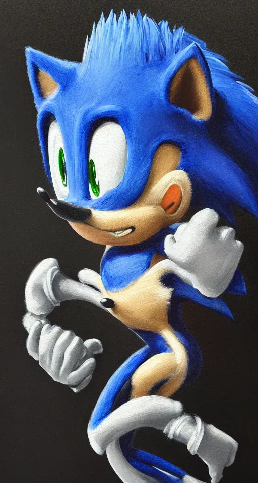 Image similar to portrait of sonic the hedgehog, chiaroscuro, elegant highly detailed oil painting 4 k, archival scan