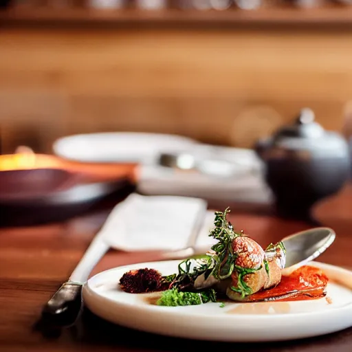 Image similar to a cooked human foot served at a fancy restaraunt on a fancy plate, gorgeous depth of field professional food photography