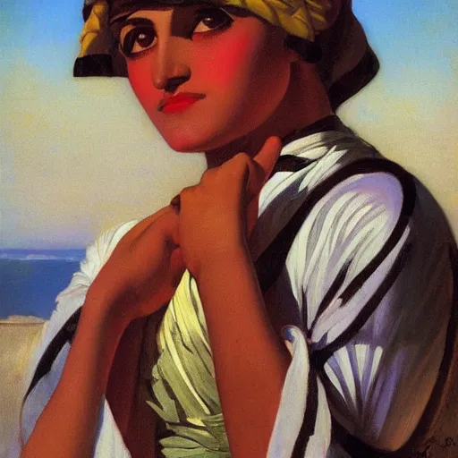 Image similar to portrait of a young snake charmer, morocco 1 9 2 0, by j. c. leyendecker, tamara de lempicka