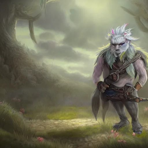 Image similar to a highly detailed painting of a adorable fantasy creature with grey hair in a field concept art