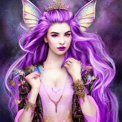 Prompt: A masterpiece portrait of a Incredibly beautiful. princess. Heroin chic beautiful Unicorn Fairy tale girl. The Candy Queen. Purple leather jacket. Candies in her hair. Pink background. medium shot, intricate, elegant, highly detailed. trending on artstation, digital art, by Stanley Artgerm Lau, WLOP, Rossdraws, James Jean, Andrei Riabovitchev, Marc Simonetti, Yoshitaka Amano