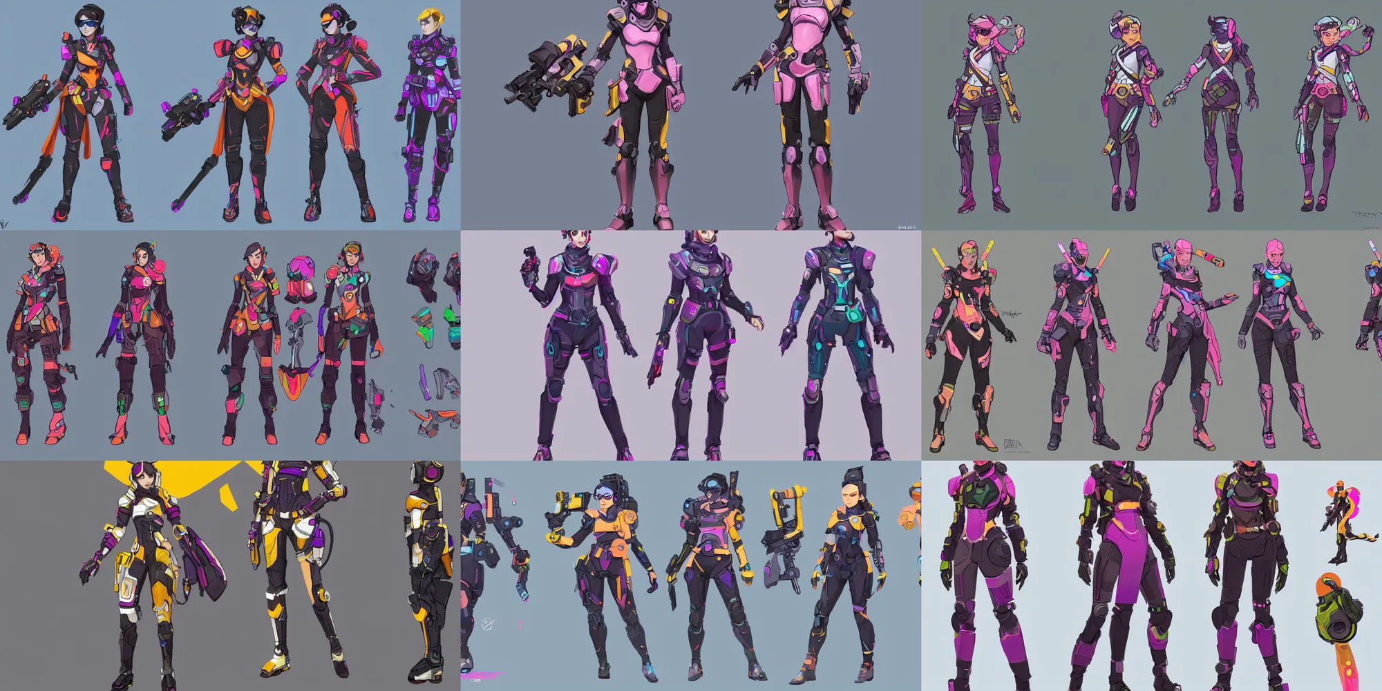 Prompt: character concept art of a mid 2 0's female scifi themed outfit, colorful, by qui fang and daryl tan, overwatch, studio trigger