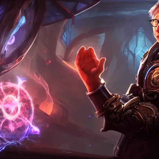 Image similar to portrait of bill gates as a spellcaster, league of legends amazing splashscreen artwork, gears of war, splash art, natural light, elegant, photorealistic facial features, intricate, fantasy, detailed face, atmospheric lighting, anamorphic lens flare, cinematic lighting, league of legends splash art, hd wallpaper, ultra high details by greg rutkowski