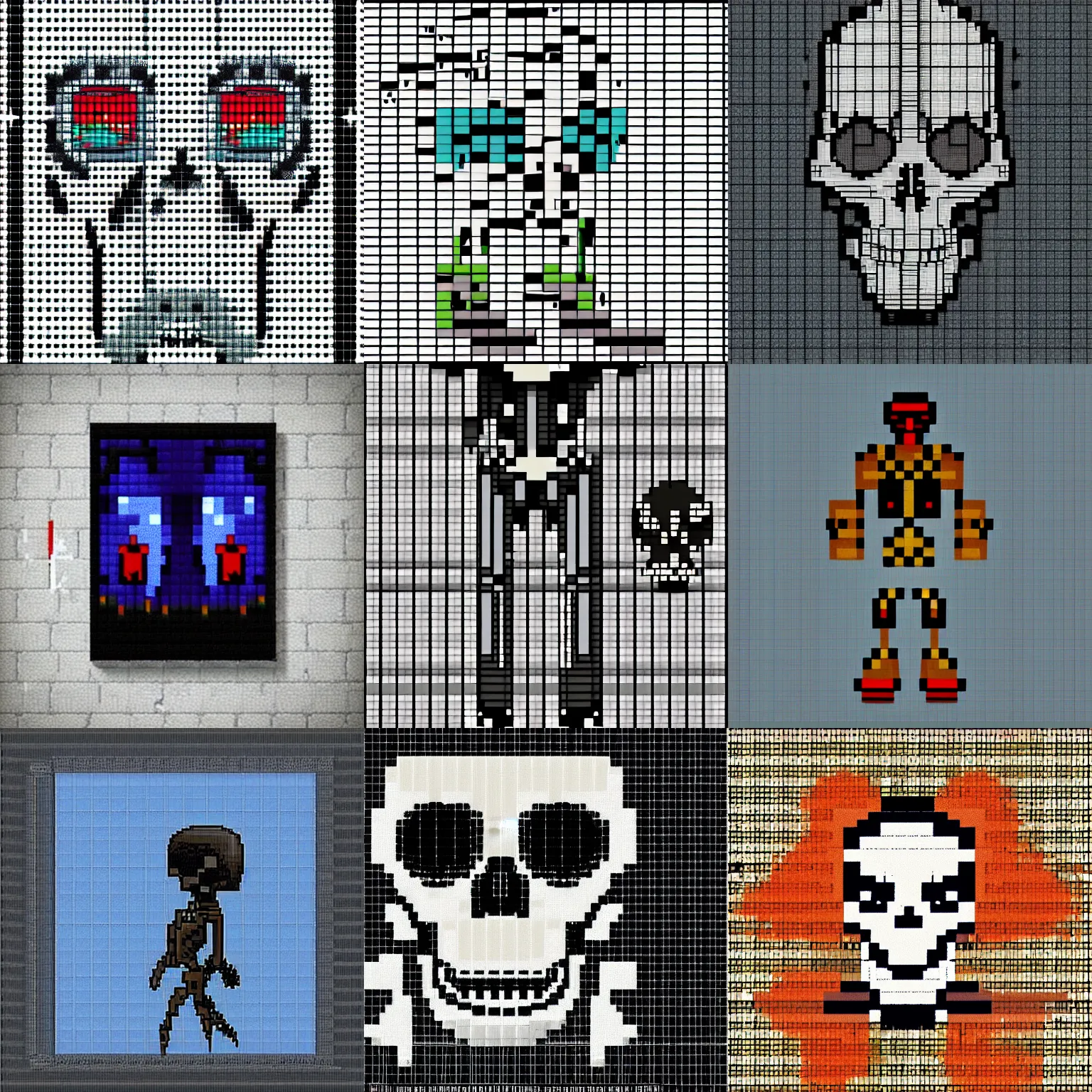 Prompt: beautiful moody skeleton pixel art, #pixelart