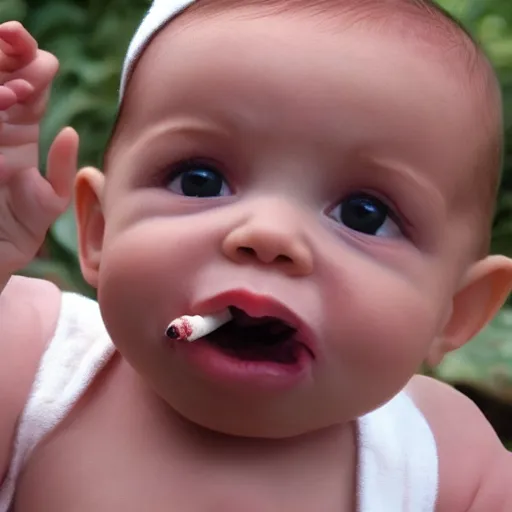 Image similar to baby smoking crack realistic