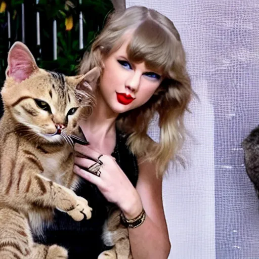 Image similar to Taylor Swift with her cats