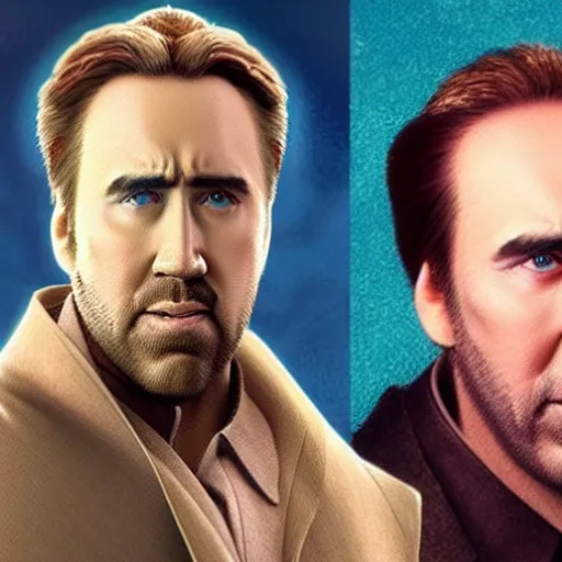 Image similar to a realistic picture of nicholas cage as obi wan kenoby