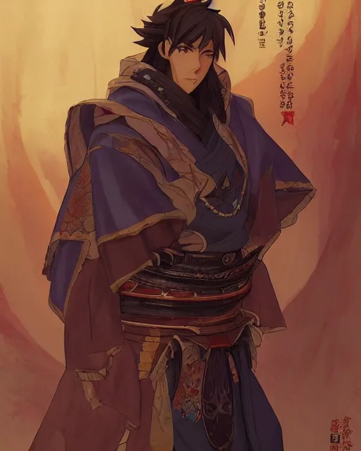 Image similar to an anime portrait of ob nixilis as a beautiful man wearing a kimono from skyrim, by stanley artgerm lau, wlop, rossdraws, james jean, andrei riabovitchev, marc simonetti, and sakimichan, trending on artstation