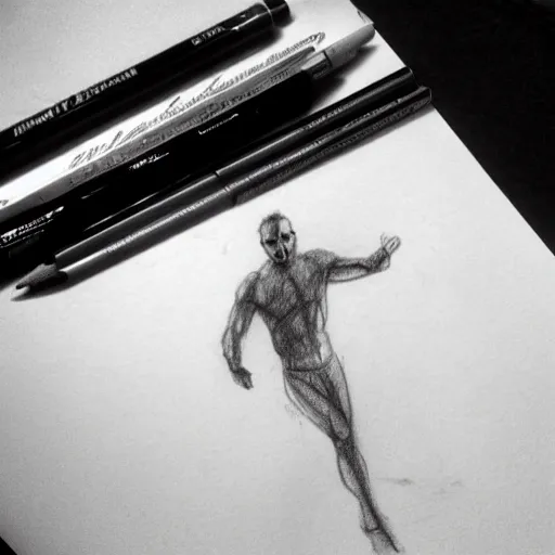 Prompt: a drawn man want flying. pencil sketch.