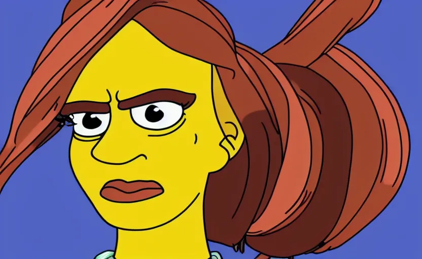 Image similar to angry emma watson starring in the simpsons episode, artstation hq, stylized, symmetry, expressive, highly detailed, the simpsons artstyle