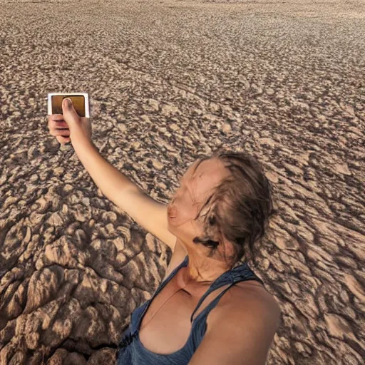 Image similar to the last ever human on earth taking a selfie, 4k, high detail, high-resolution photograph, professional photography, ultra-detail