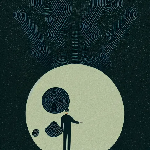 Prompt: a wandering mind, intrusive thoughts, minimalist logo without text, simple by victo ngai, kilian eng and jake parker, simple white background, 2 colors, limited palette