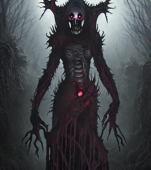 Image similar to gothic necrolord female with zombie servents, digital painting, liminal eerie midnight backlit, a picture taken by Michael Komarck and Daniel Ljunggren