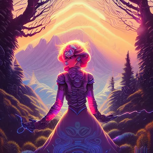 Image similar to ethereal cybernetic princess in the mountains, extremely detailed, sharp focus, wide view, full body shot, smooth, digital illustration, by lisa perrin!!!!, dan mumford, james jean, by rossdraws, frank franzzeta, sakimichan