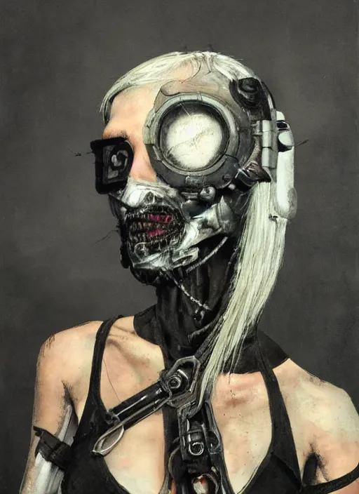 Prompt: female cyberpunk punk mutant rebel posing, character design by enki bilal and nicola samori, close - up of face, very coherent, trending on artstation, 4 k