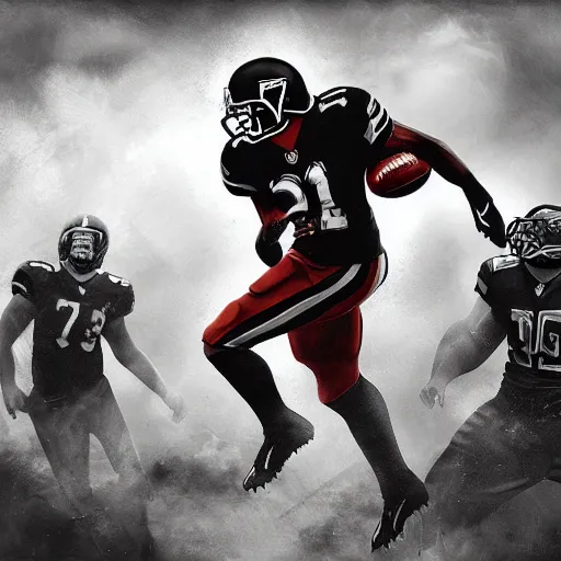 Image similar to a dark fantasy illustration of an NFL game