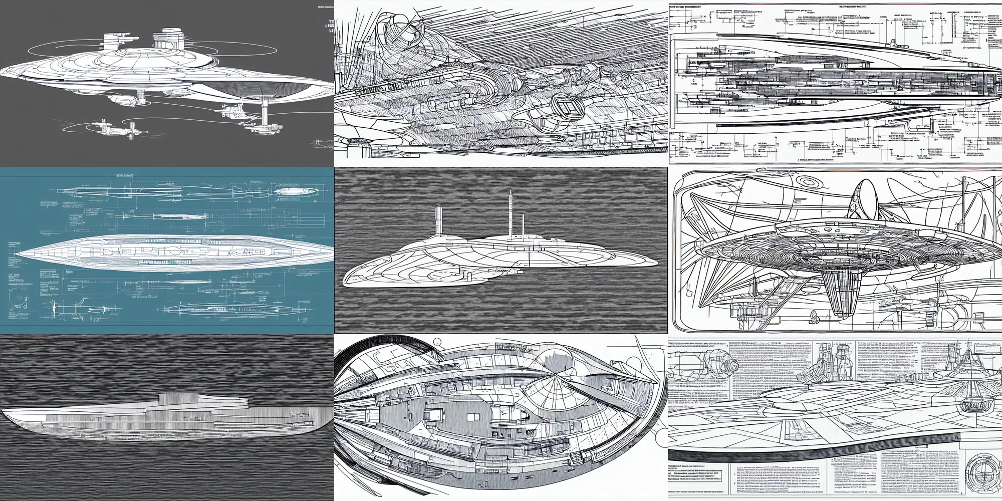 Prompt: the starship enterprise e technical documents, vector line drawing, ship design