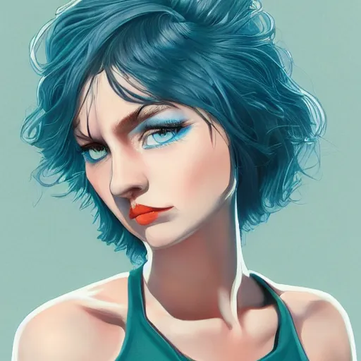 Prompt: pale girl with striking blue eyes and curly short black hair, digital art, trending on artstation