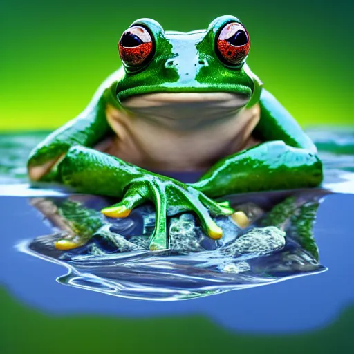 Image similar to frog submerged in yogurt, digital art, photorealistic, shiny, trending on artstation, extremely detailed,