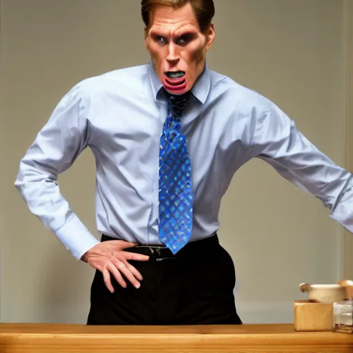 Image similar to Live Action Still of Jerma in American Psycho, real life, hyperrealistic, ultra realistic, realistic, highly detailed, epic, HD quality, 8k resolution, body and headshot, film still