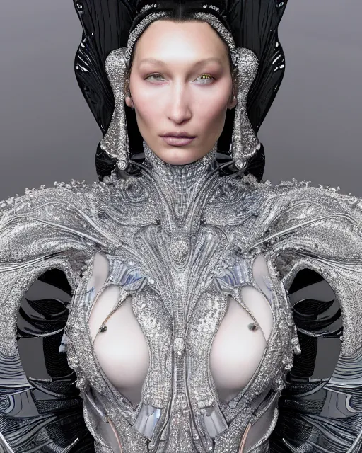 Image similar to a highly detailed metahuman 4 k close up render of an alien goddess bella hadid as alien in iris van herpen dress schiaparelli in diamonds crystals swarovski and jewelry iridescent in style of alphonse mucha gustav klimt trending on artstation made in unreal engine 4