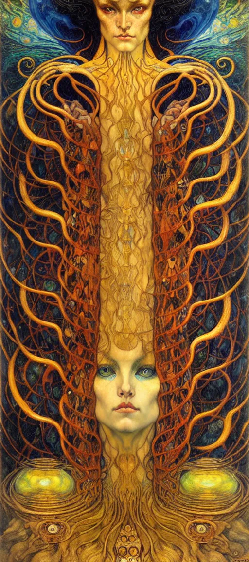 Image similar to Divine Chaos Engine by Karol Bak, Jean Delville, William Blake, Gustav Klimt, and Vincent Van Gogh, symbolist, visionary