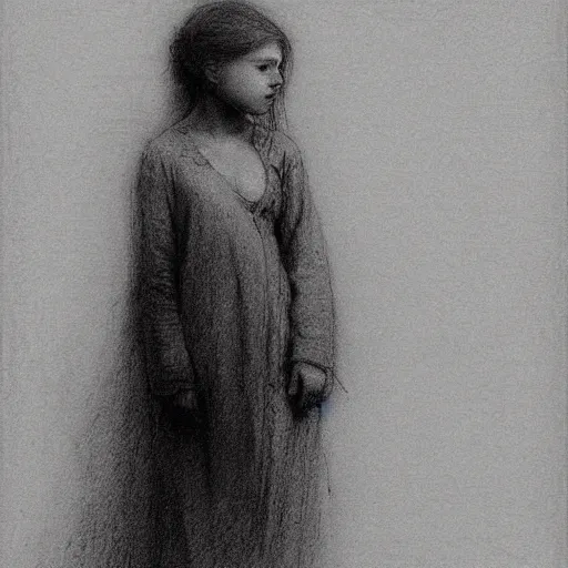 Image similar to a lonely girl by ilya repin. pencil sketch.