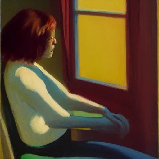 Prompt: Portrait, dated a chick that lived on Cooterneck Road, She had a catfish Camero and was cooler than me, by Edward Hopper and Bo Bartlett