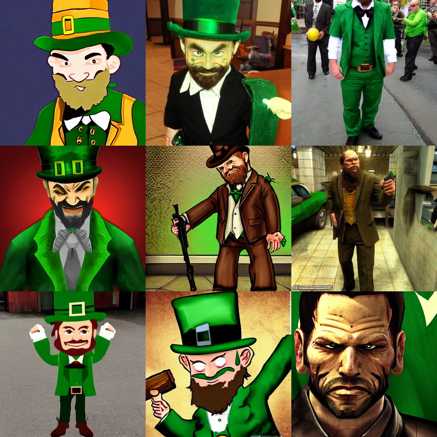 Prompt: max payne dressed up as a leprechaun