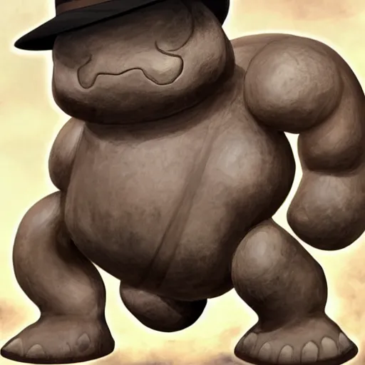 Image similar to a stunning photograph of a geodude wearing a fedora, 8 k hd nature photograph y, incredibly detailed, geodude pokemon with a rock head and eyes and two arms, real life anime