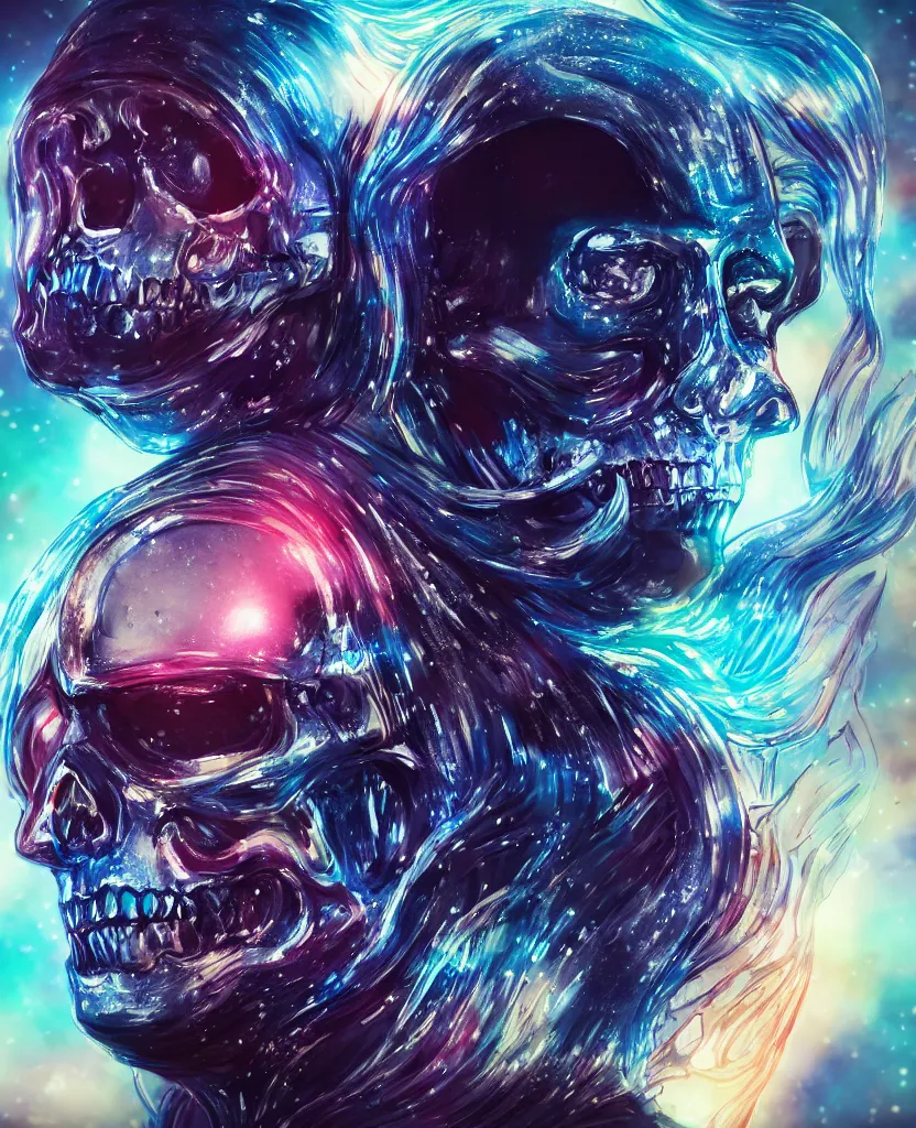 Image similar to close-up macro portrait of the face of a beautiful princess rotten skull in a spaceman suit bob marley, epic angle and pose, symmetrical artwork, 3d with depth of field, blurred background, cybernetic jellyfish female face skull phoenix bird, translucent, nautilus, energy flows of water and fire. a highly detailed epic cinematic concept art CG render. made in Maya, Blender and Photoshop, octane render, excellent composition, cinematic dystopian brutalist atmosphere, dynamic dramatic cinematic lighting, aesthetic, very inspirational, arthouse. y Greg Rutkowski, Ilya Kuvshinov, WLOP, Stanley Artgerm Lau, Ruan Jia and Fenghua Zhong