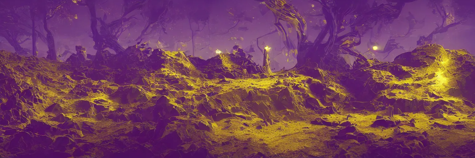 Prompt: techno art by filip hodas, armor garden, glowing gold, dark purple shadows