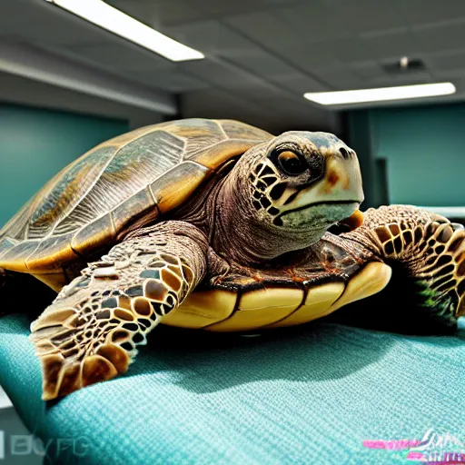 Prompt: foto of turtle in op room 4 k